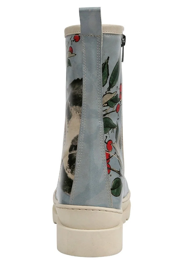 Femme Cuir Vegan Bleu Bottes longues à glissière - Sleepy Cat Motif
