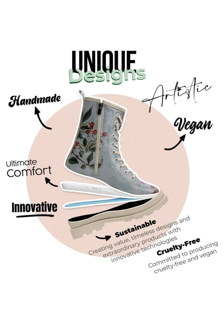 Femme Cuir Vegan Bleu Bottes longues à glissière - Sleepy Cat Motif