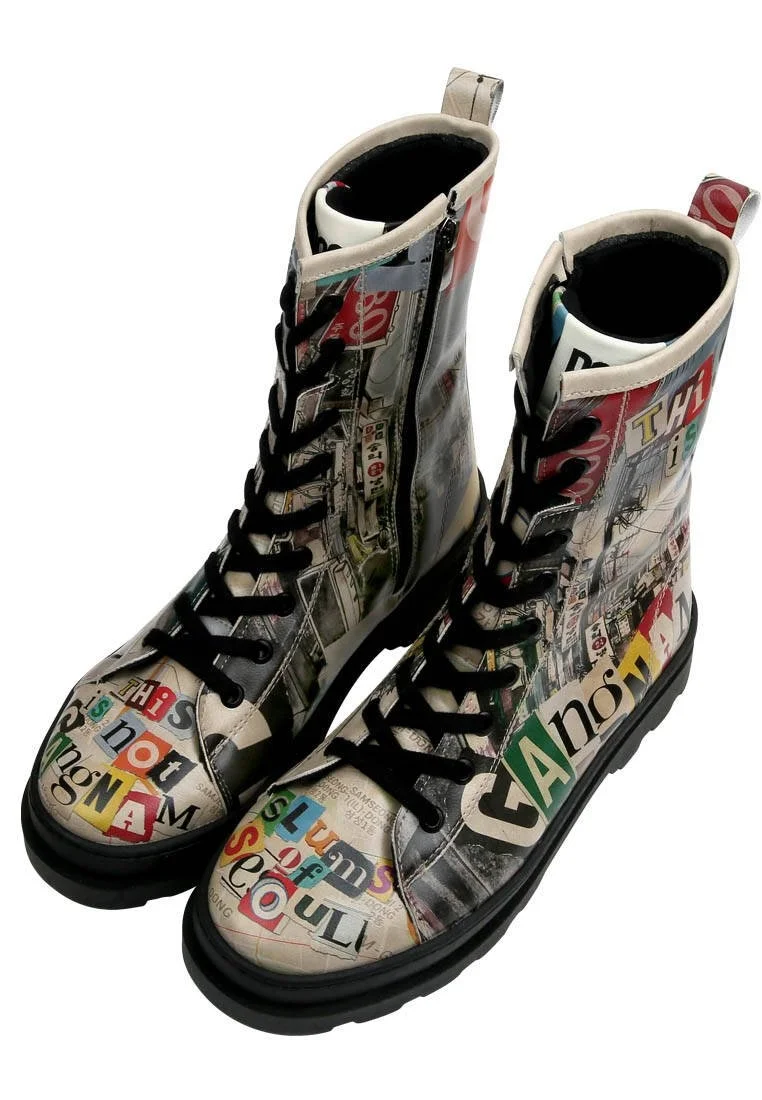 Femme Cuir Vegan Multicolore Bottes longues à glissière - Not Gangnam Motif