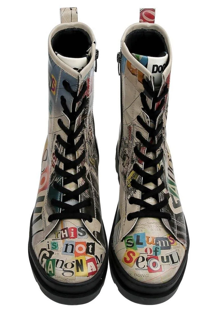 Femme Cuir Vegan Multicolore Bottes longues à glissière - Not Gangnam Motif