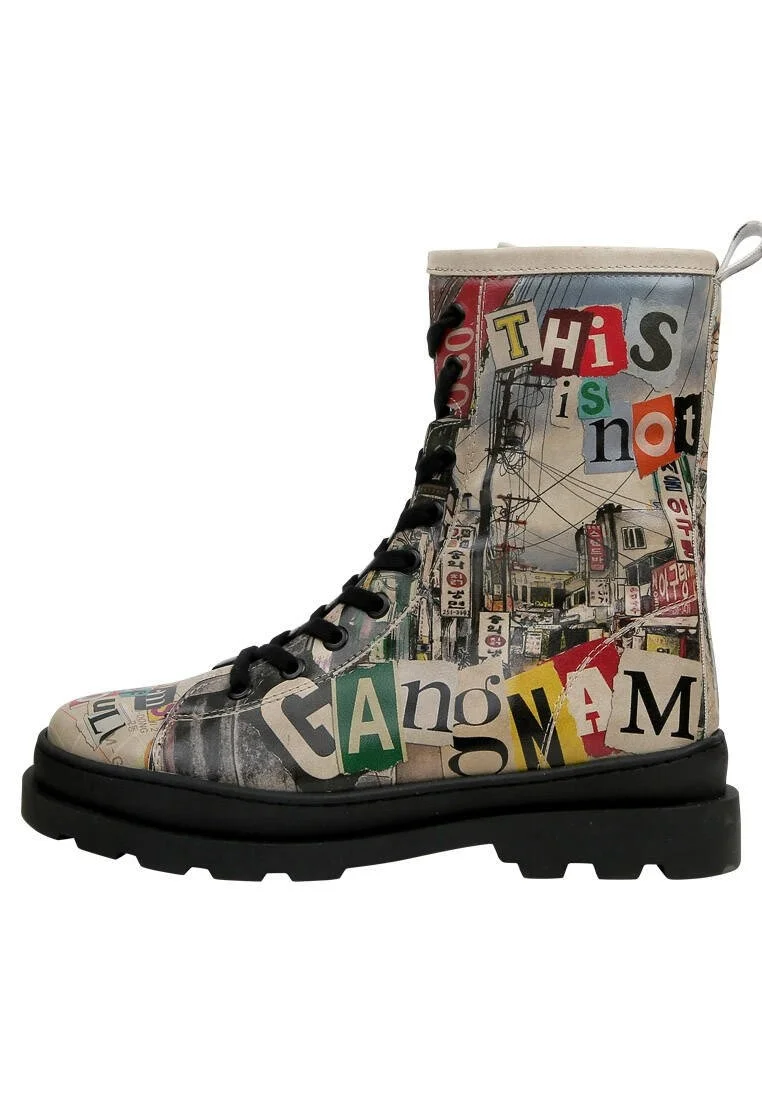 Femme Cuir Vegan Multicolore Bottes longues à glissière - Not Gangnam Motif