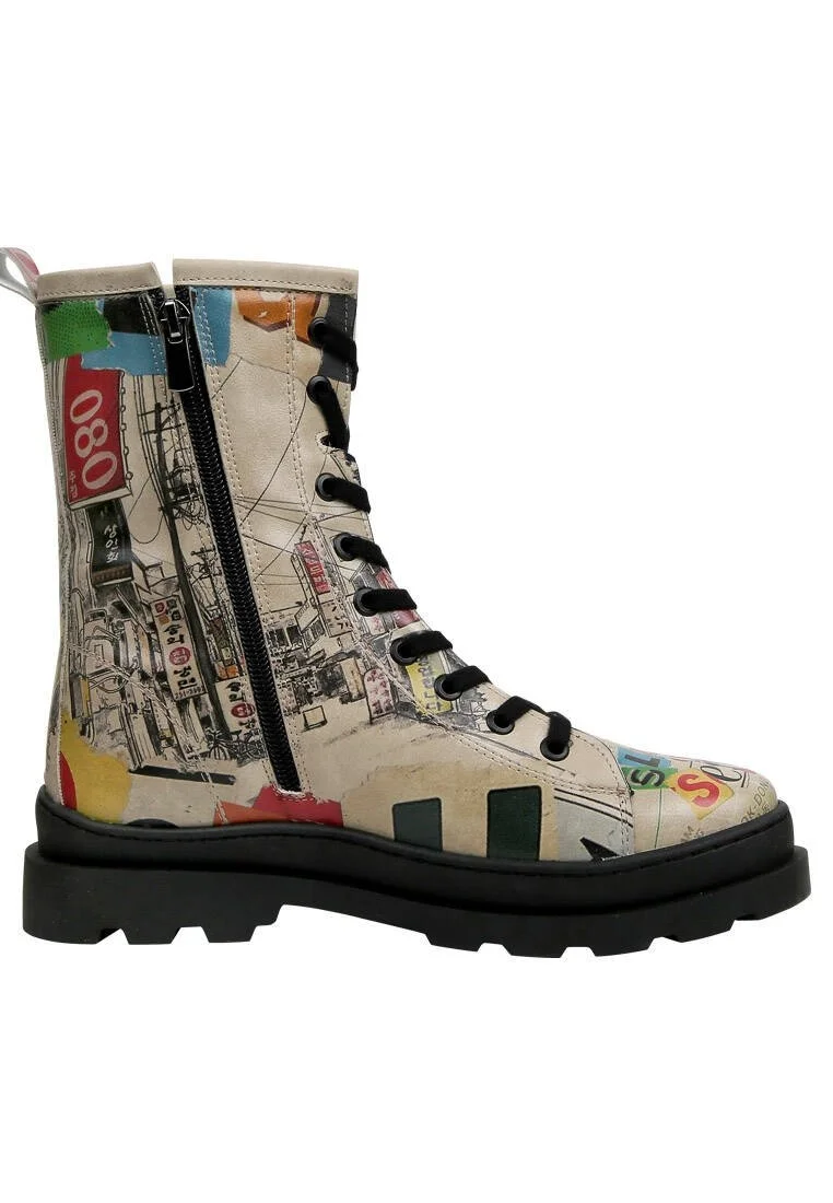Femme Cuir Vegan Multicolore Bottes longues à glissière - Not Gangnam Motif