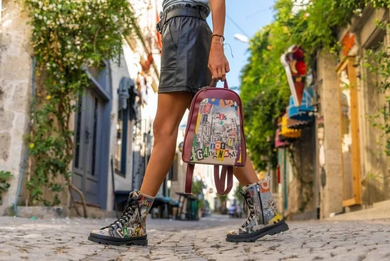 Femme Cuir Vegan Multicolore Bottes longues à glissière - Not Gangnam Motif