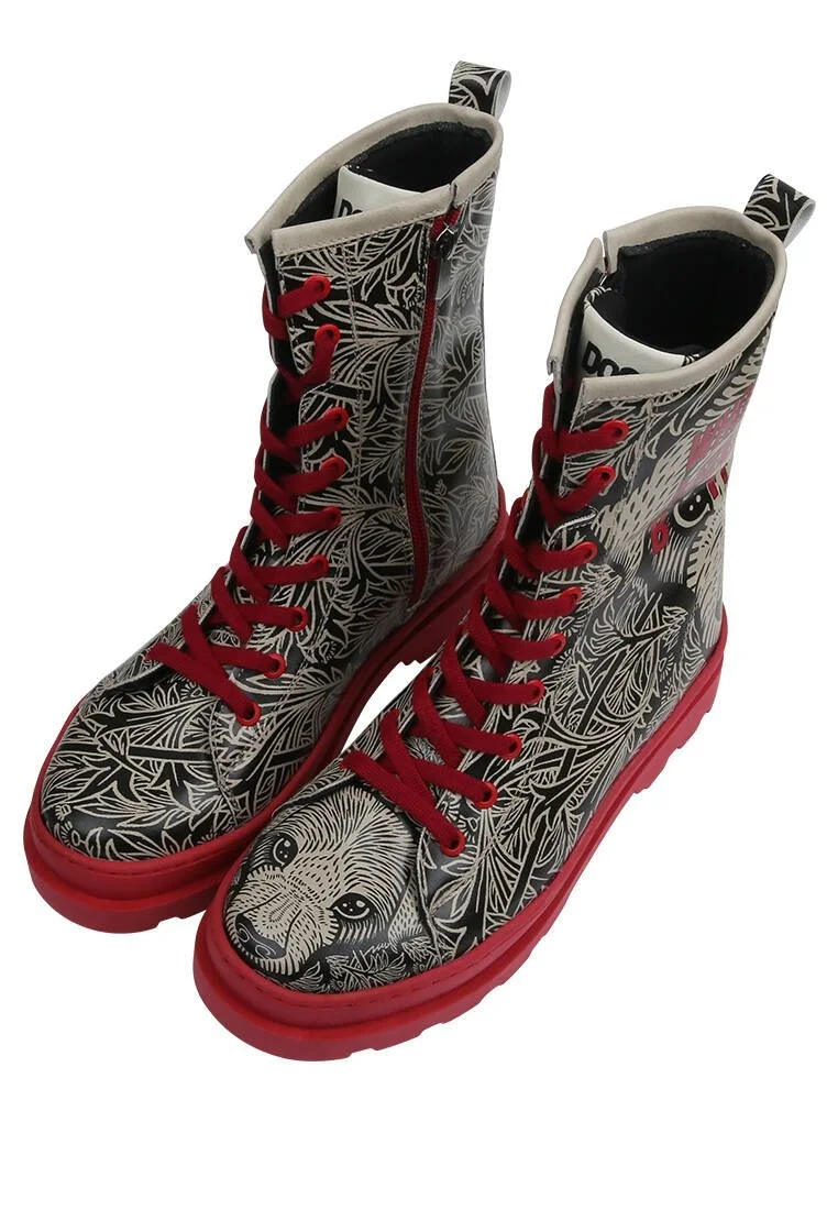 Femme Cuir Vegan Noir Bottes longues à glissière - Good Boy Motif