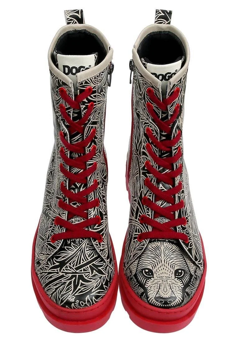 Femme Cuir Vegan Noir Bottes longues à glissière - Good Boy Motif