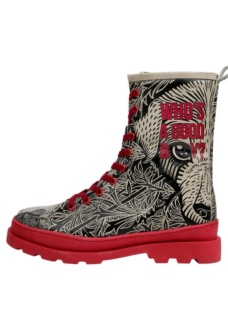 Femme Cuir Vegan Noir Bottes longues à glissière - Good Boy Motif