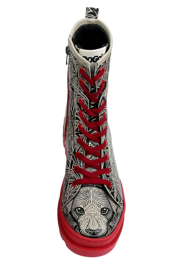 Femme Cuir Vegan Noir Bottes longues à glissière - Good Boy Motif