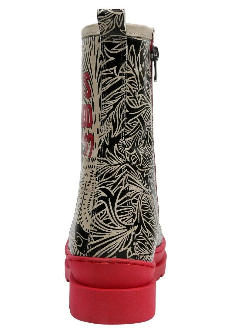 Femme Cuir Vegan Noir Bottes longues à glissière - Good Boy Motif