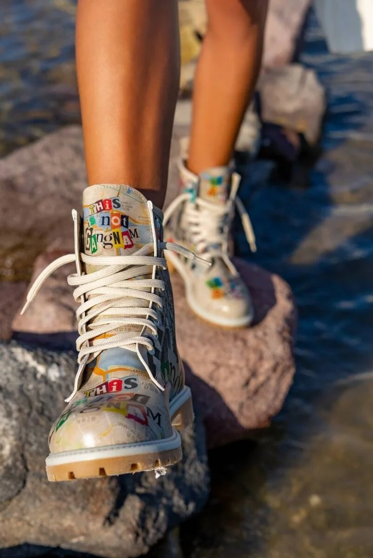 Femme Cuir Vegan Multicolore Bottes Longues - Not Gangnam Motif
