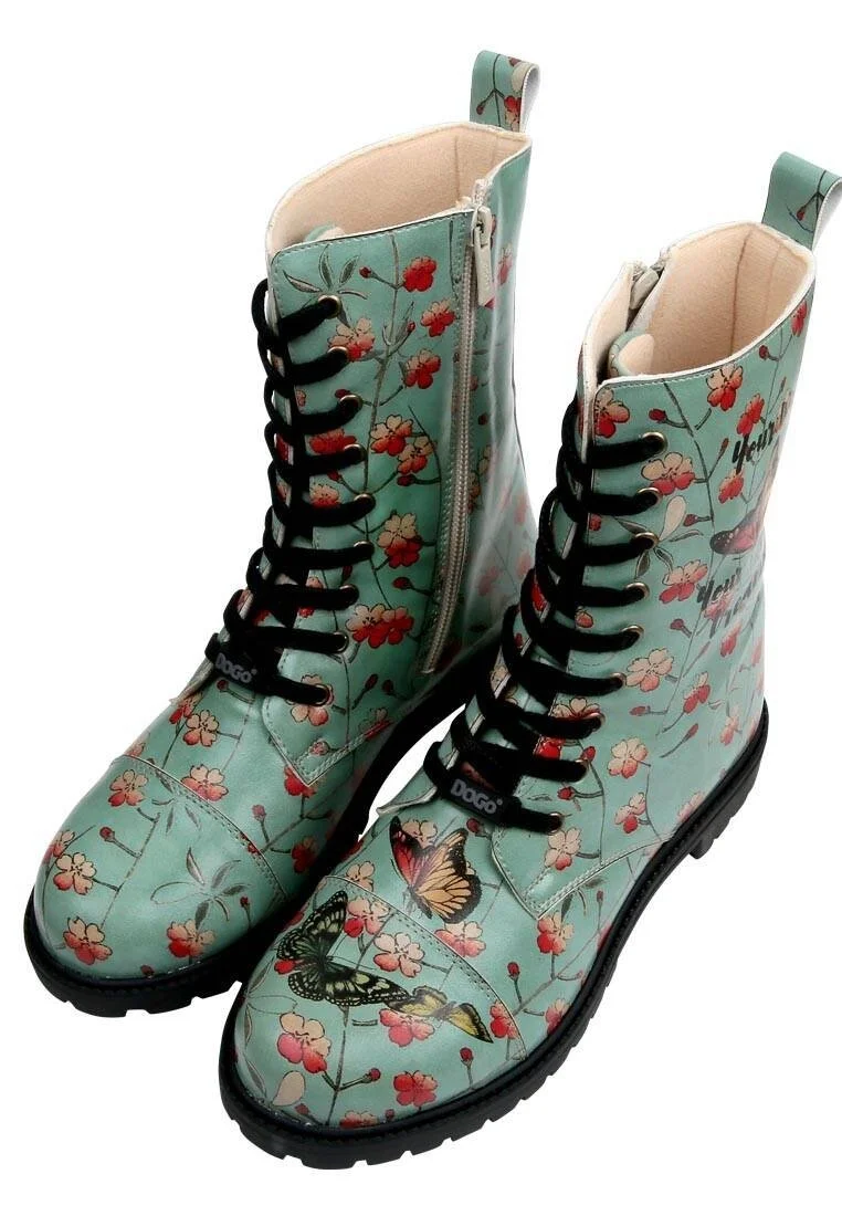 Femme Cuir Vegan Turquoise Bottes Longues à Glissière - Your Wings, Your Dreams Motif