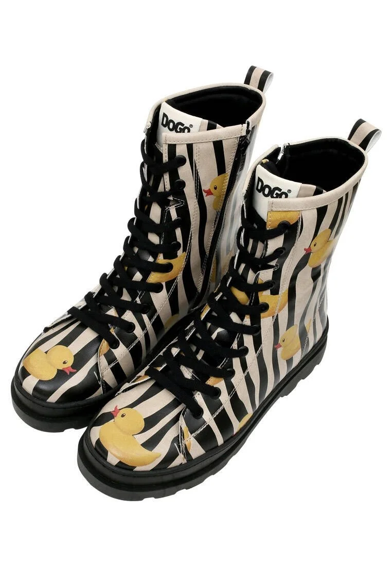 Femme Cuir Vegan Noir Bottes longues à glissière - Ducky Motif