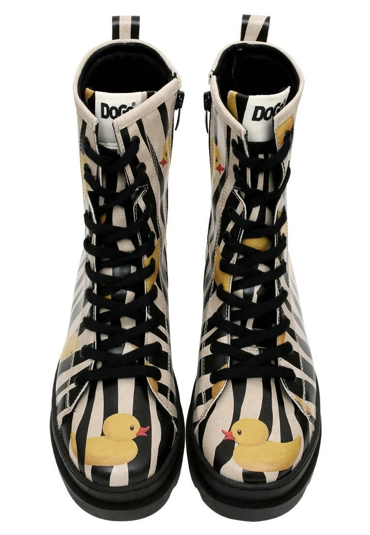 Femme Cuir Vegan Noir Bottes longues à glissière - Ducky Motif