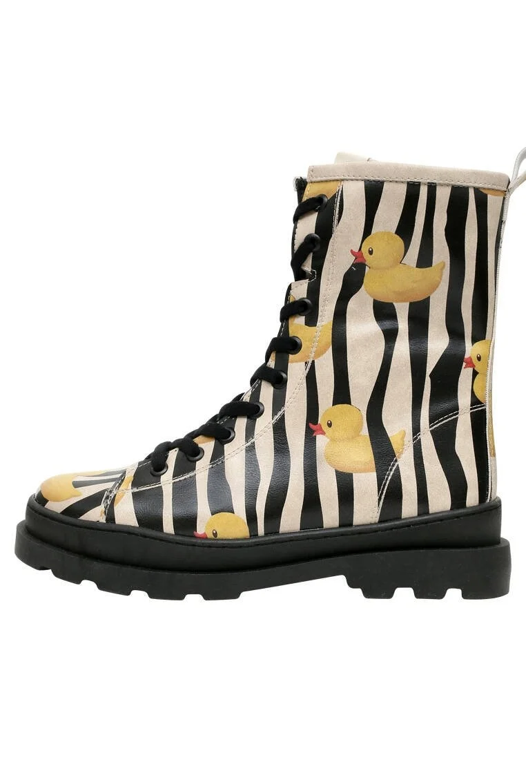 Femme Cuir Vegan Noir Bottes longues à glissière - Ducky Motif
