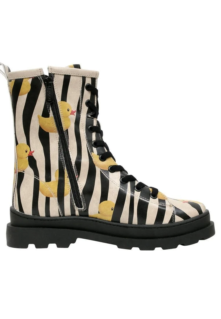 Femme Cuir Vegan Noir Bottes longues à glissière - Ducky Motif