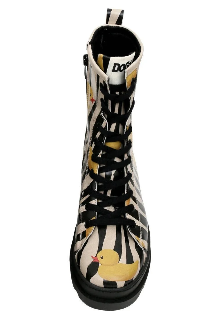 Femme Cuir Vegan Noir Bottes longues à glissière - Ducky Motif