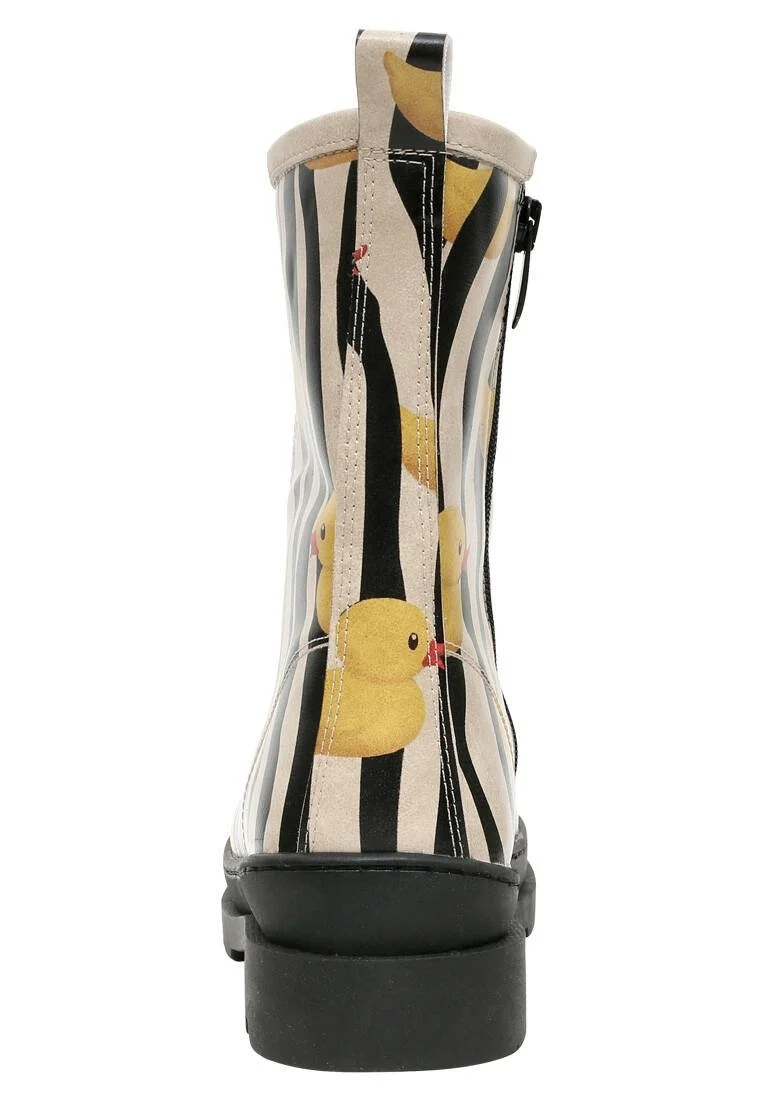 Femme Cuir Vegan Noir Bottes longues à glissière - Ducky Motif