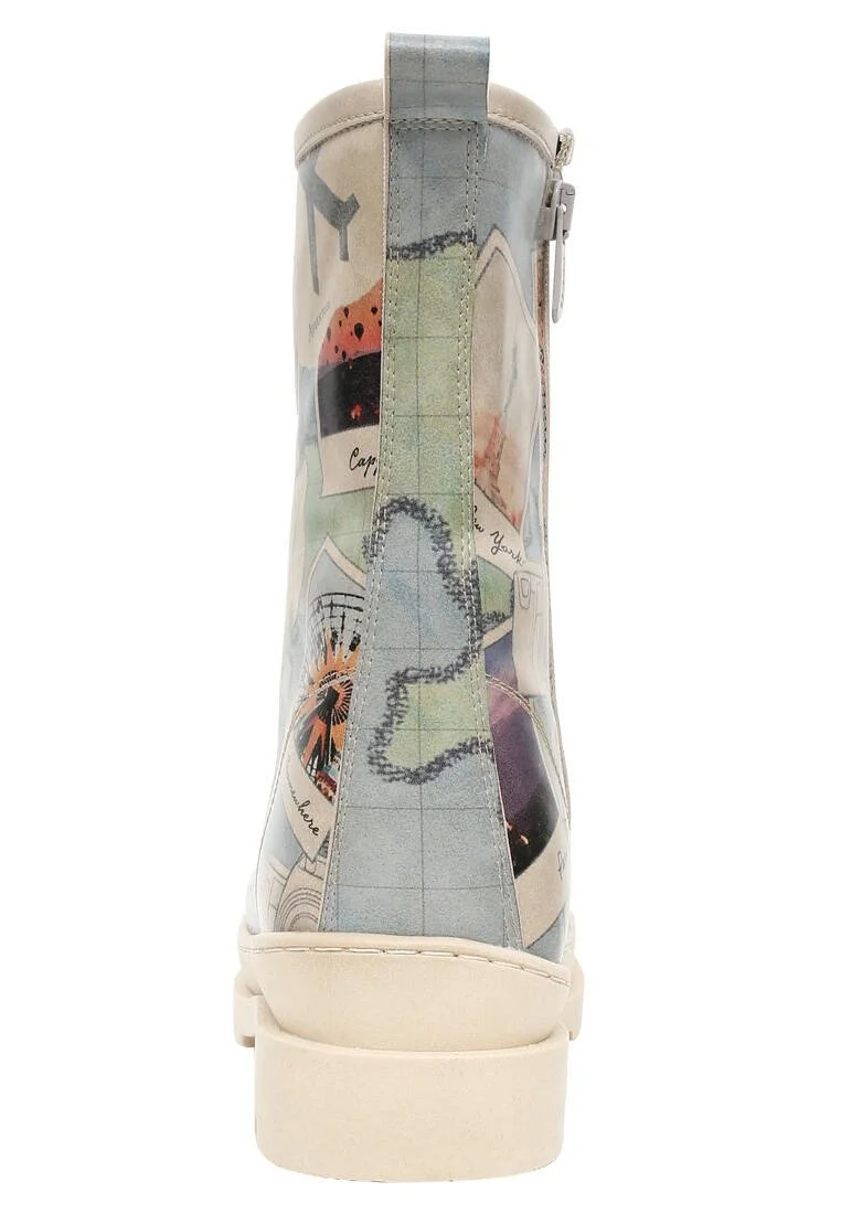 Femme Cuir Vegan Bleu Bottes longues à glissière - Dare to Explore Motif