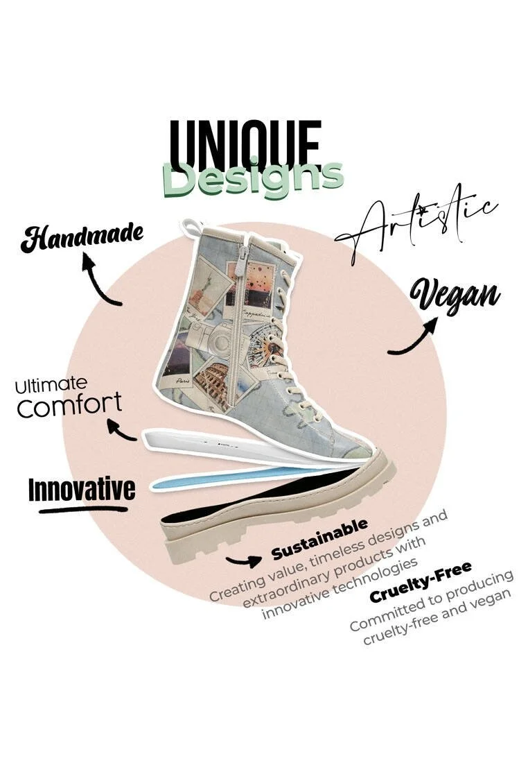 Femme Cuir Vegan Bleu Bottes longues à glissière - Dare to Explore Motif