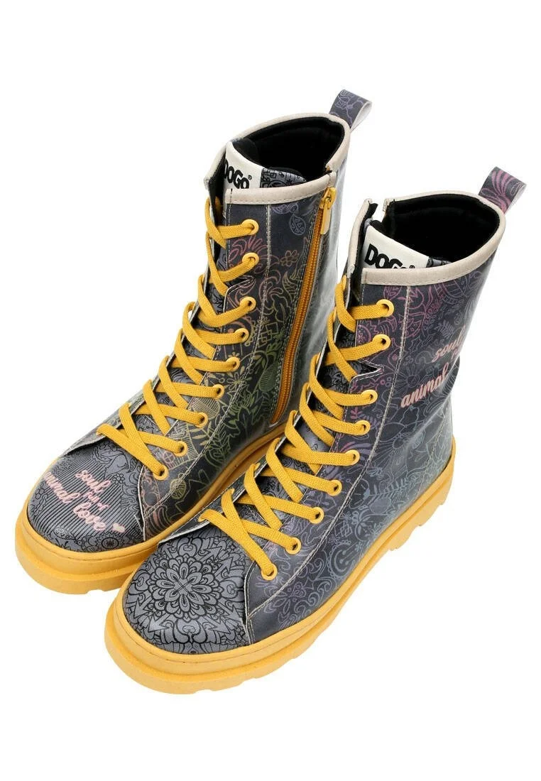 Femme Cuir Vegan Multicolore Bottes longues à glissière - Soul Full of Animal Love Motif