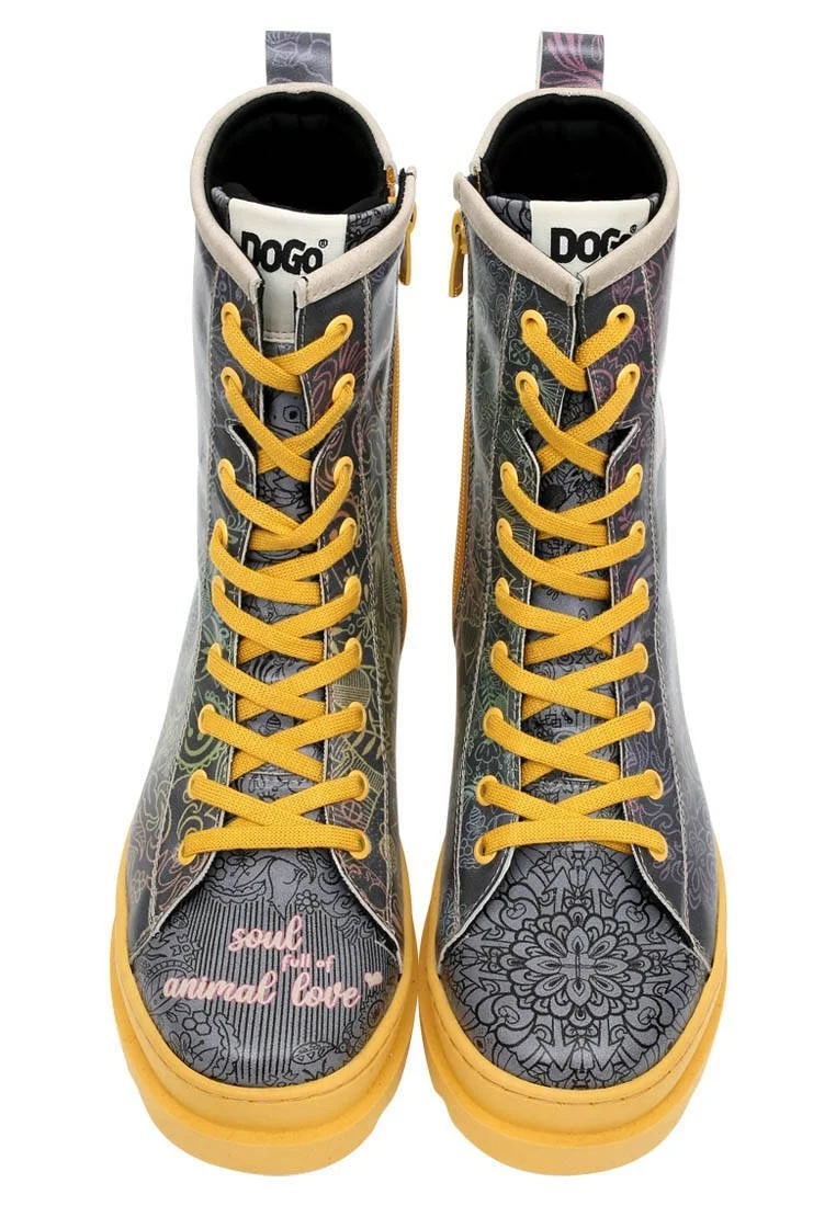 Femme Cuir Vegan Multicolore Bottes longues à glissière - Soul Full of Animal Love Motif