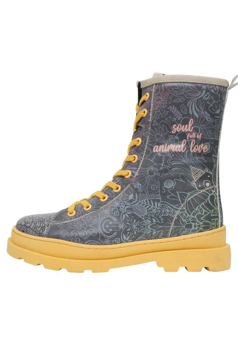 Femme Cuir Vegan Multicolore Bottes longues à glissière - Soul Full of Animal Love Motif