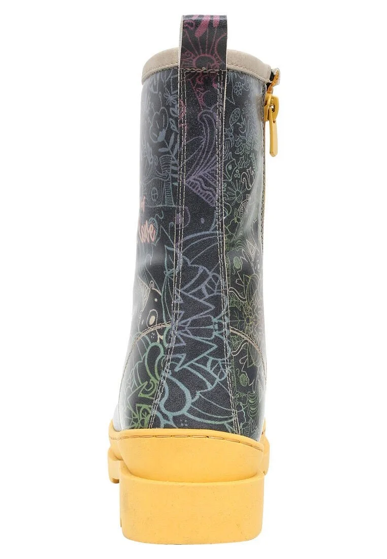 Femme Cuir Vegan Multicolore Bottes longues à glissière - Soul Full of Animal Love Motif