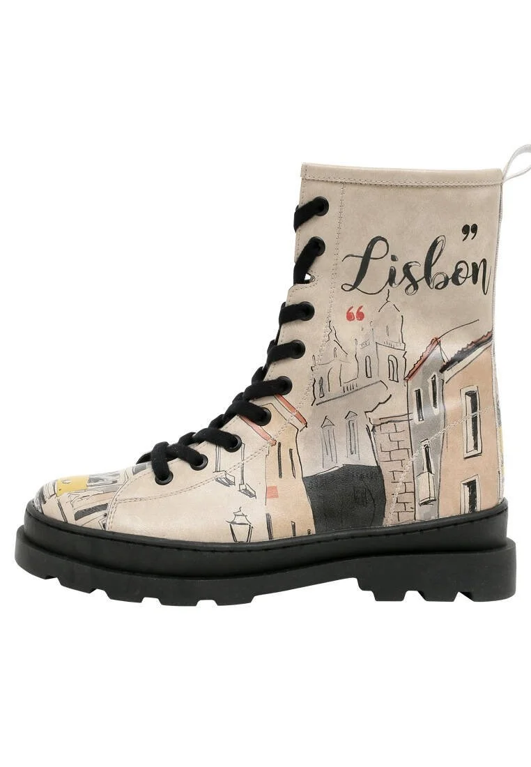Femme Cuir Vegan Beige Bottes longues à glissière - Lisbon Motif