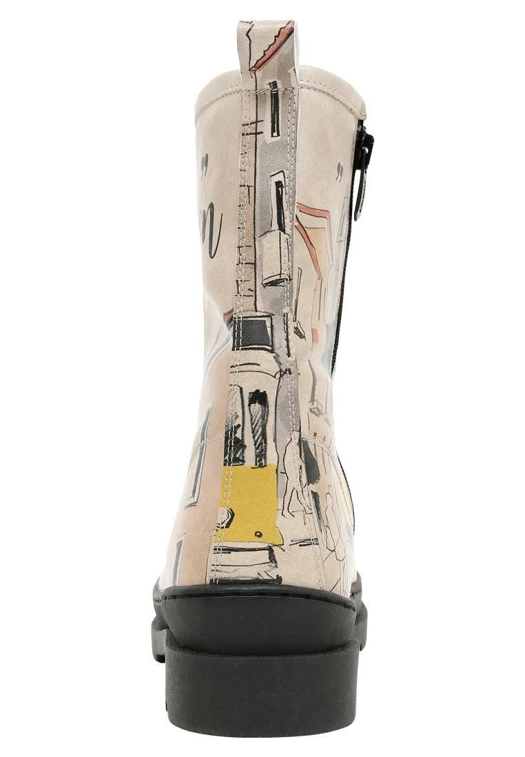Femme Cuir Vegan Beige Bottes longues à glissière - Lisbon Motif