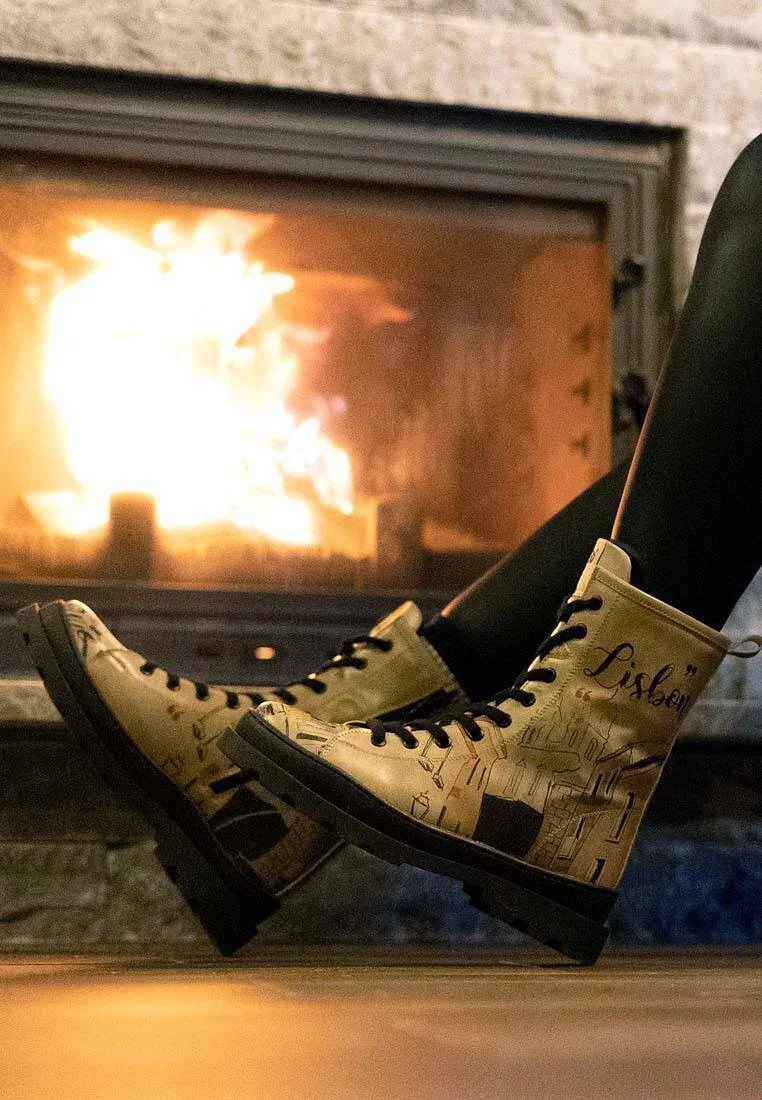 Femme Cuir Vegan Beige Bottes longues à glissière - Lisbon Motif