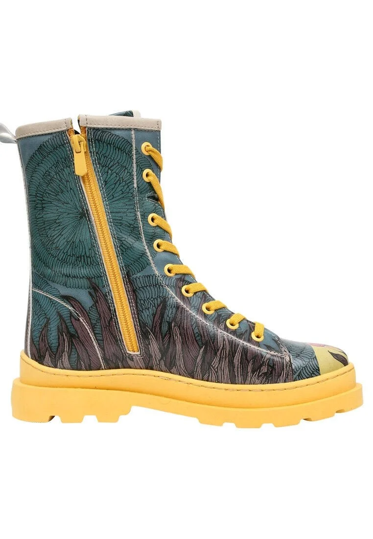 Femme Cuir Vegan Multicolore Bottes longues à glissière - Gracefulness Motif