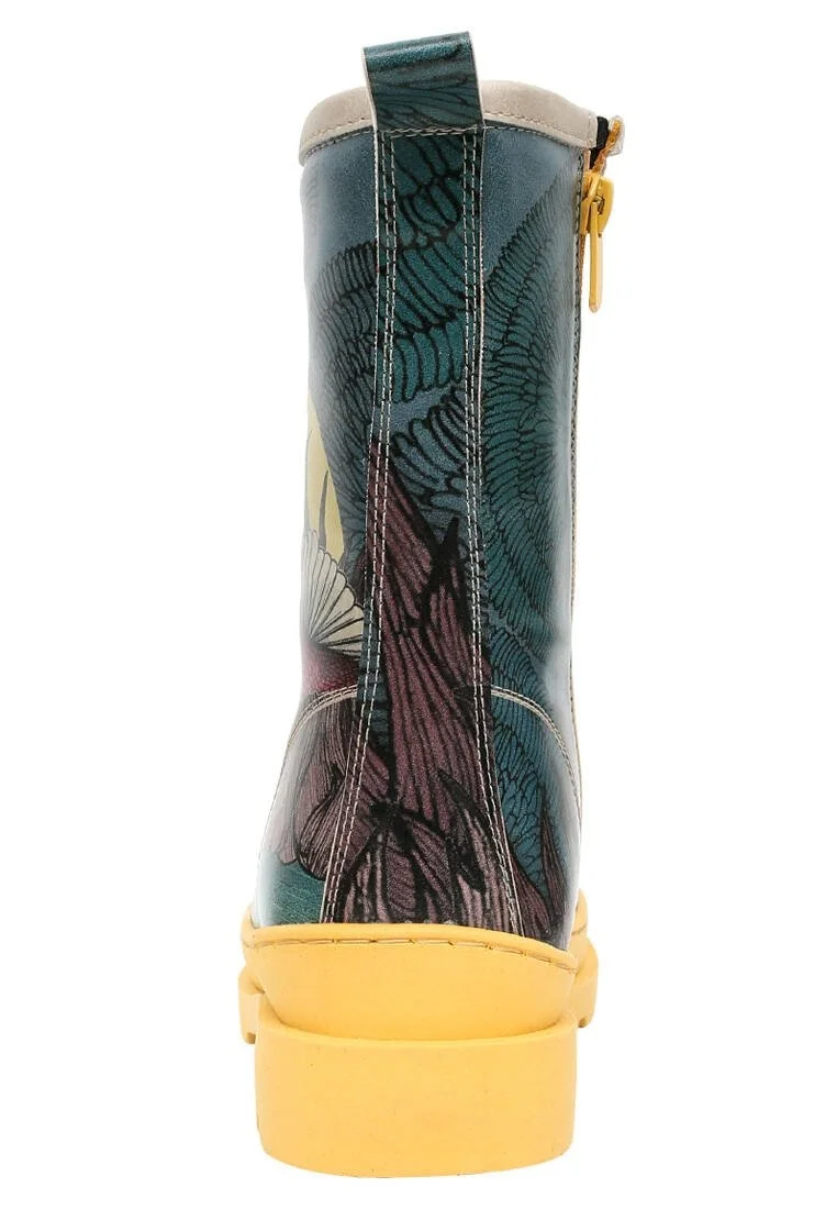 Femme Cuir Vegan Multicolore Bottes longues à glissière - Gracefulness Motif
