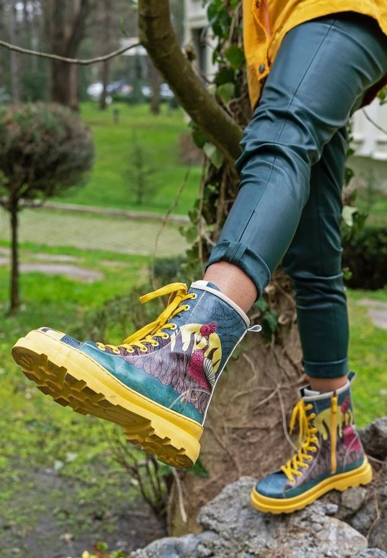 Femme Cuir Vegan Multicolore Bottes longues à glissière - Gracefulness Motif