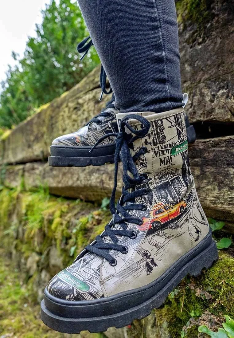 Femme Cuir Vegan Multicolore Bottes longues à glissière - Broadway Motif