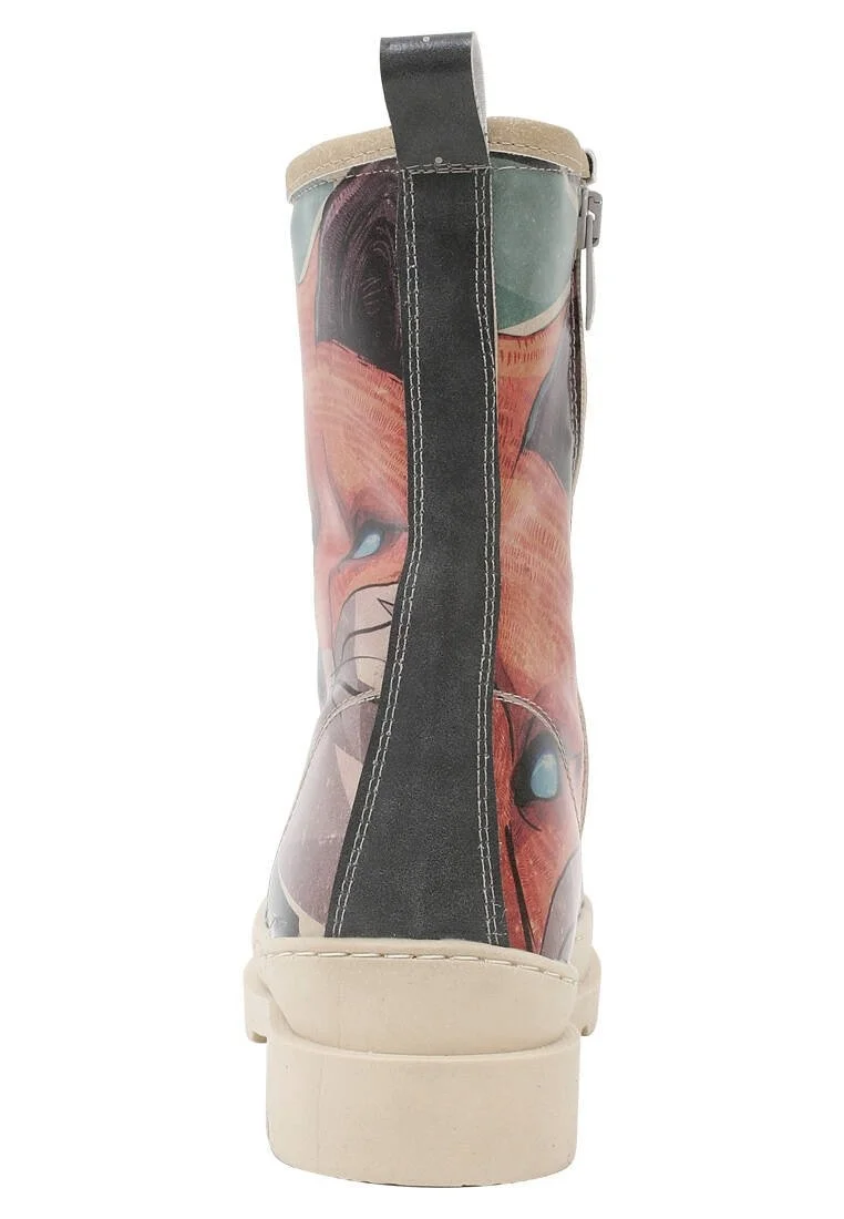 Femme Cuir Vegan Multicolore Bottes longues à glissière - Red Fox Motif