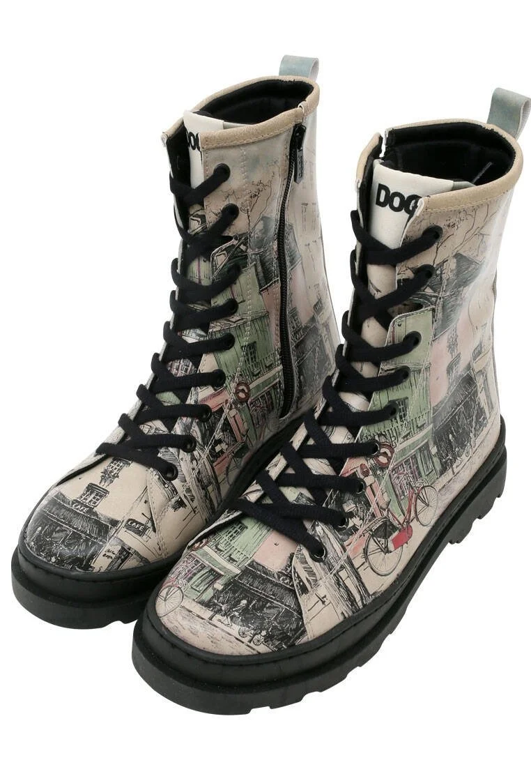 Femme Cuir Vegan Beige Bottes longues à glissière - bonjour paris Motif