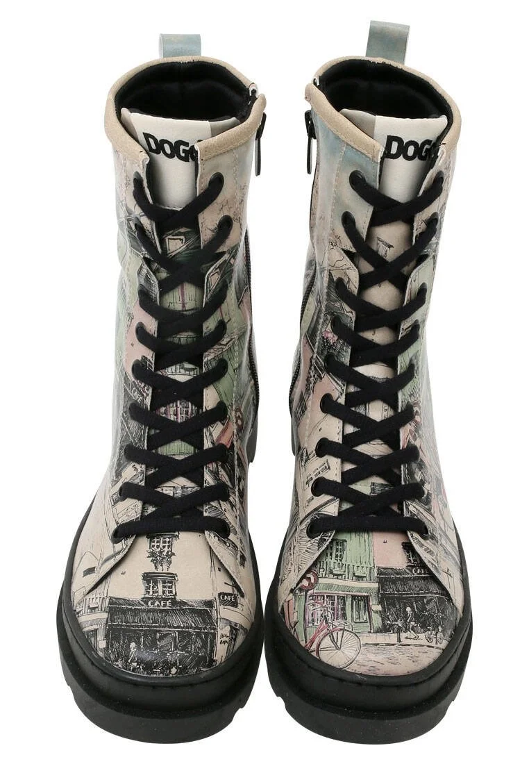 Femme Cuir Vegan Beige Bottes longues à glissière - bonjour paris Motif