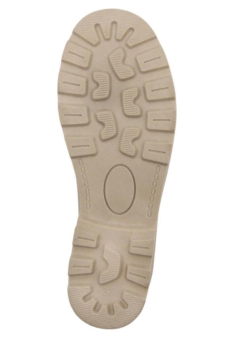 Femme Cuir Vegan Beige Bottes longues à glissière - The wise owl Motif