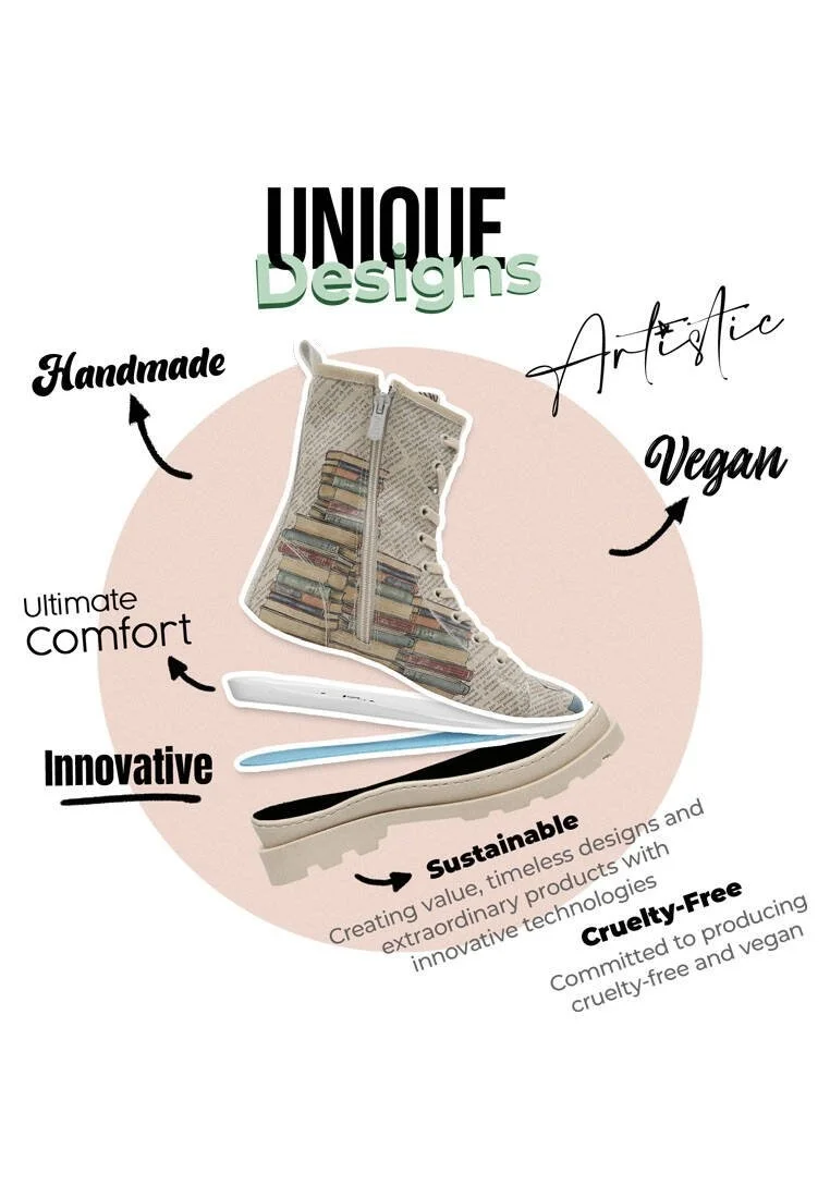 Femme Cuir Vegan Beige Bottes longues à glissière - The wise owl Motif