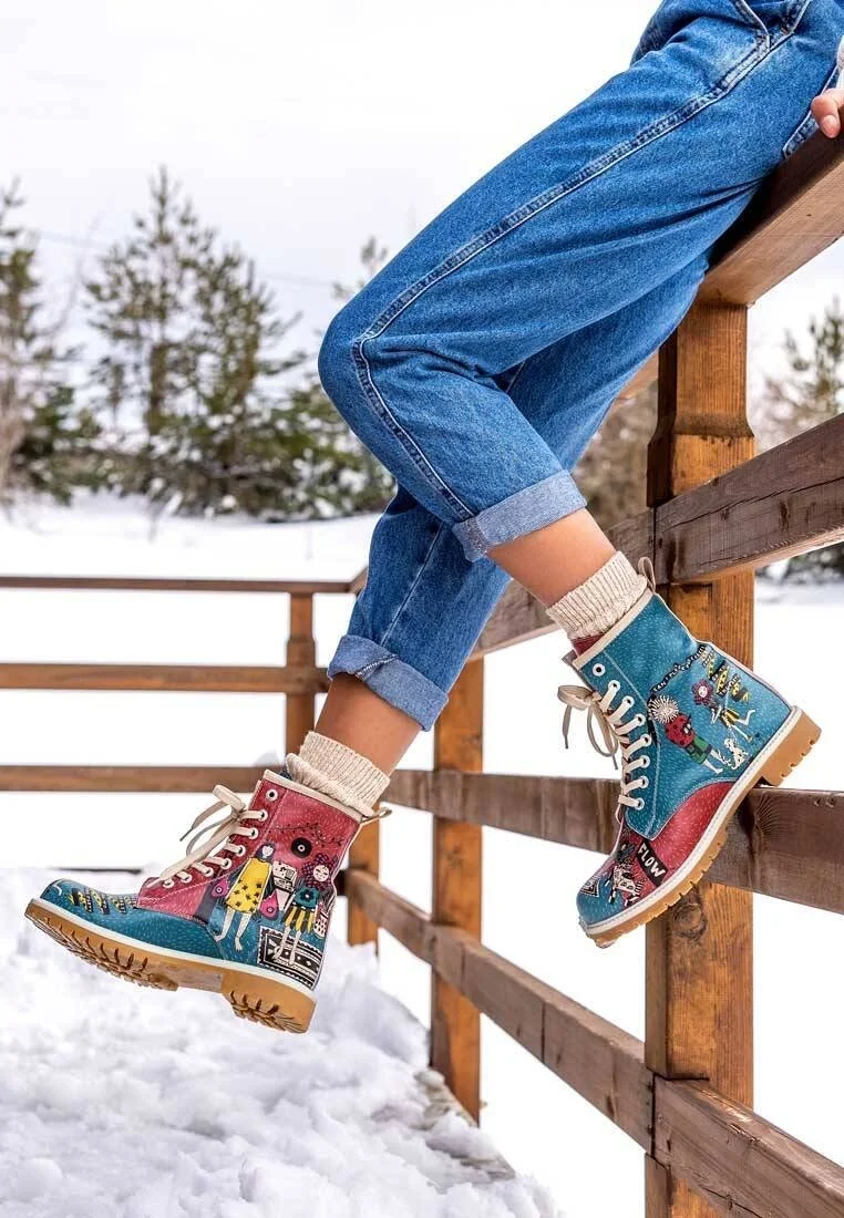 Femme Cuir Vegan Multicolore Bottes Longues - Party Motif