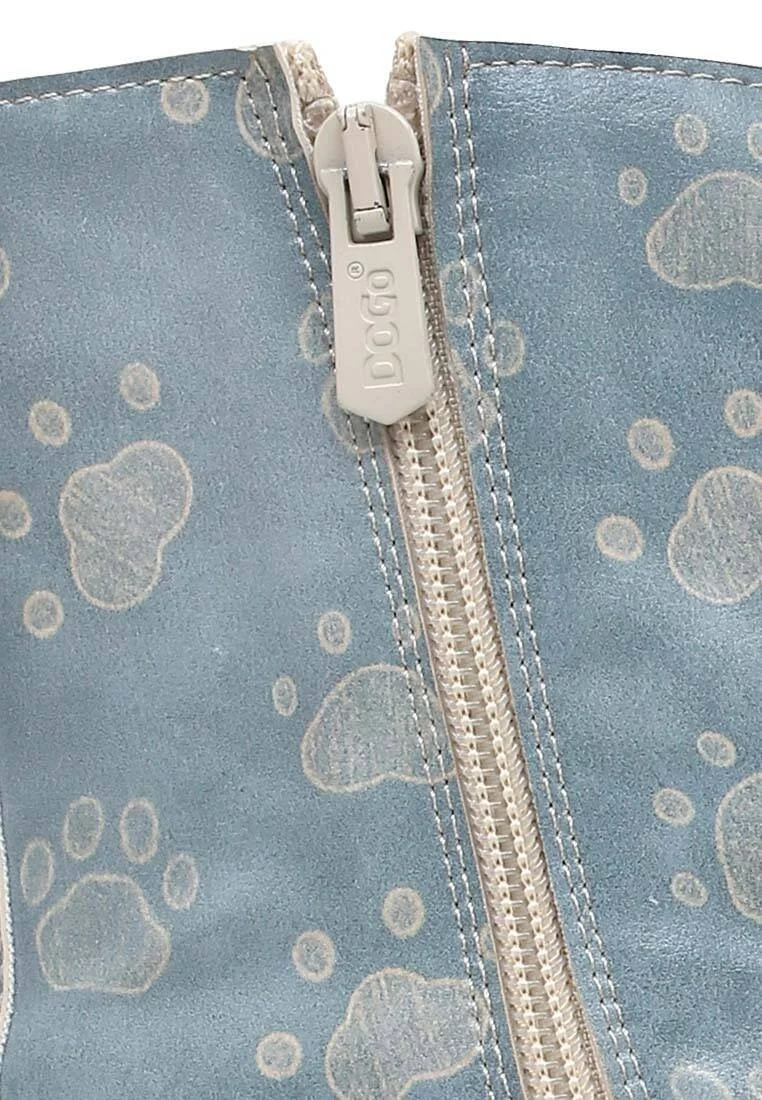 Femme Cuir Vegan Bleu Bottes Longues à Glissière - I Have Cattitude Motif