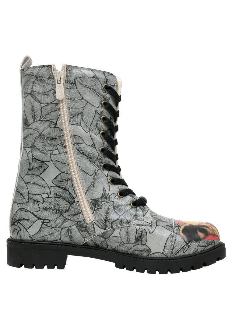 Femme Cuir Vegan Gris Bottes Longues à Glissière - Elephants Never Forget Motif