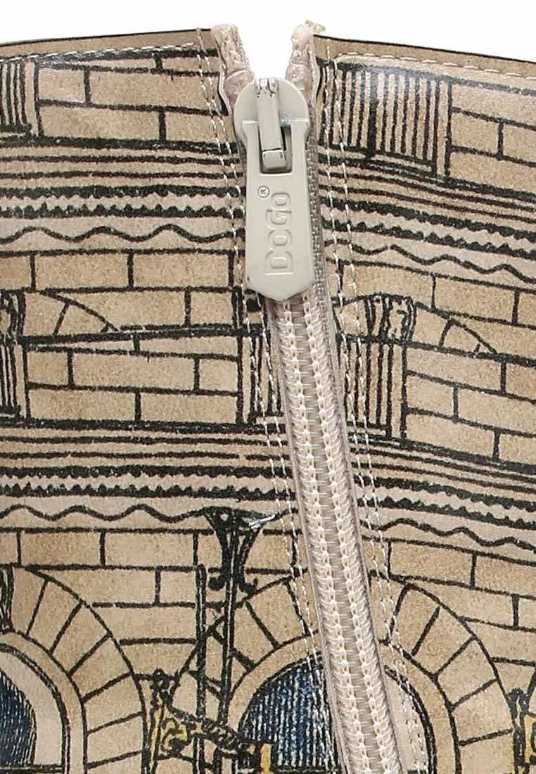 Femme Cuir Vegan Beige Bottes Longues à Glissière - Cafe Wien Motif