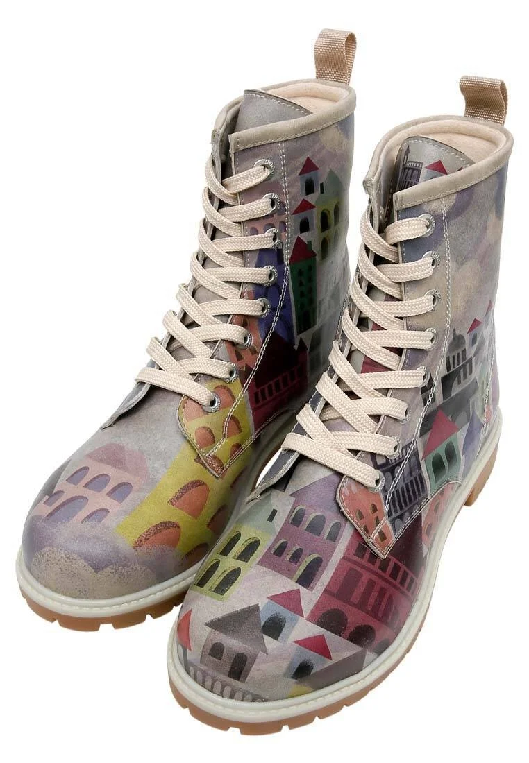 Femme Cuir Vegan Multicolore Bottes Longues - The Unknown Land Motif