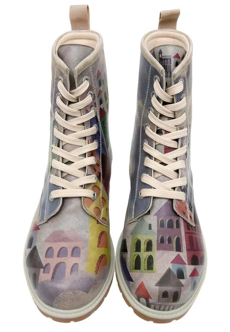 Femme Cuir Vegan Multicolore Bottes Longues - The Unknown Land Motif