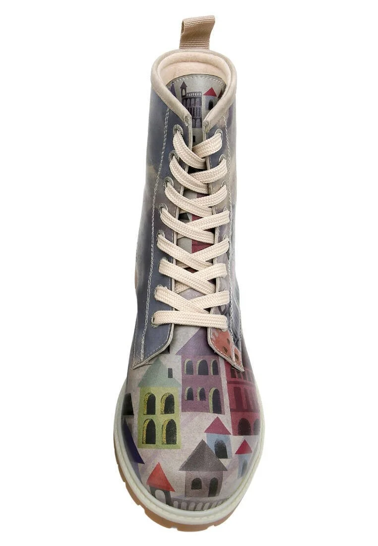 Femme Cuir Vegan Multicolore Bottes Longues - The Unknown Land Motif