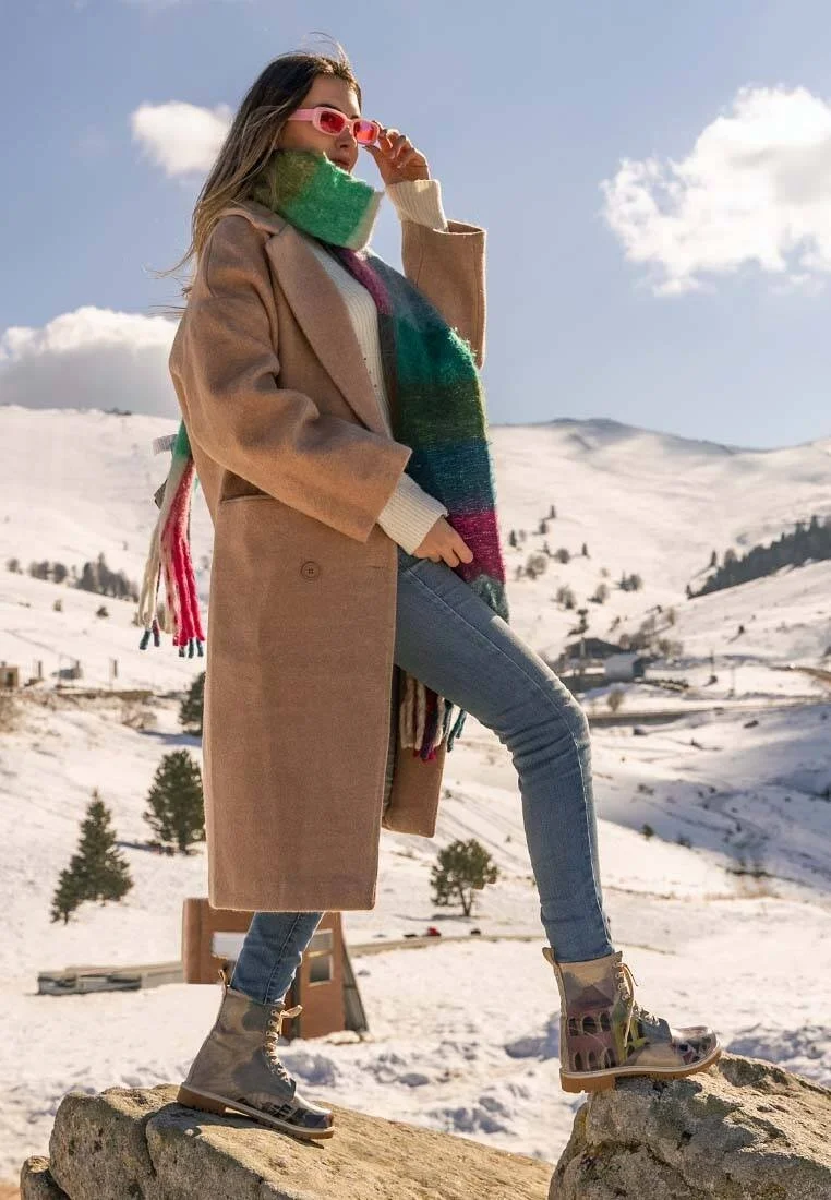 Femme Cuir Vegan Multicolore Bottes Longues - The Unknown Land Motif
