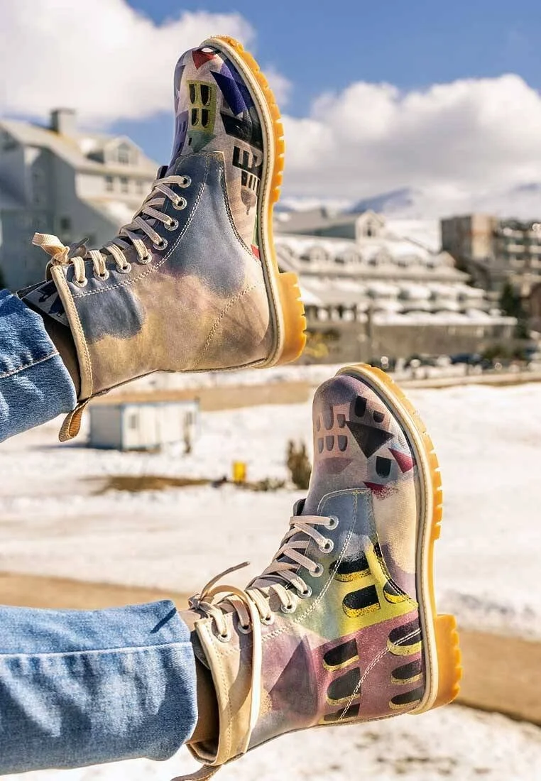 Femme Cuir Vegan Multicolore Bottes Longues - The Unknown Land Motif