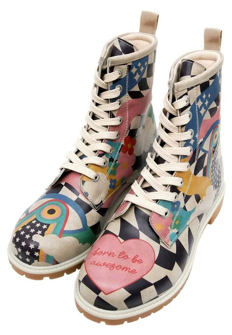 Femme Cuir Vegan Multicolore Bottes Longues - Born to be Awesome Motif