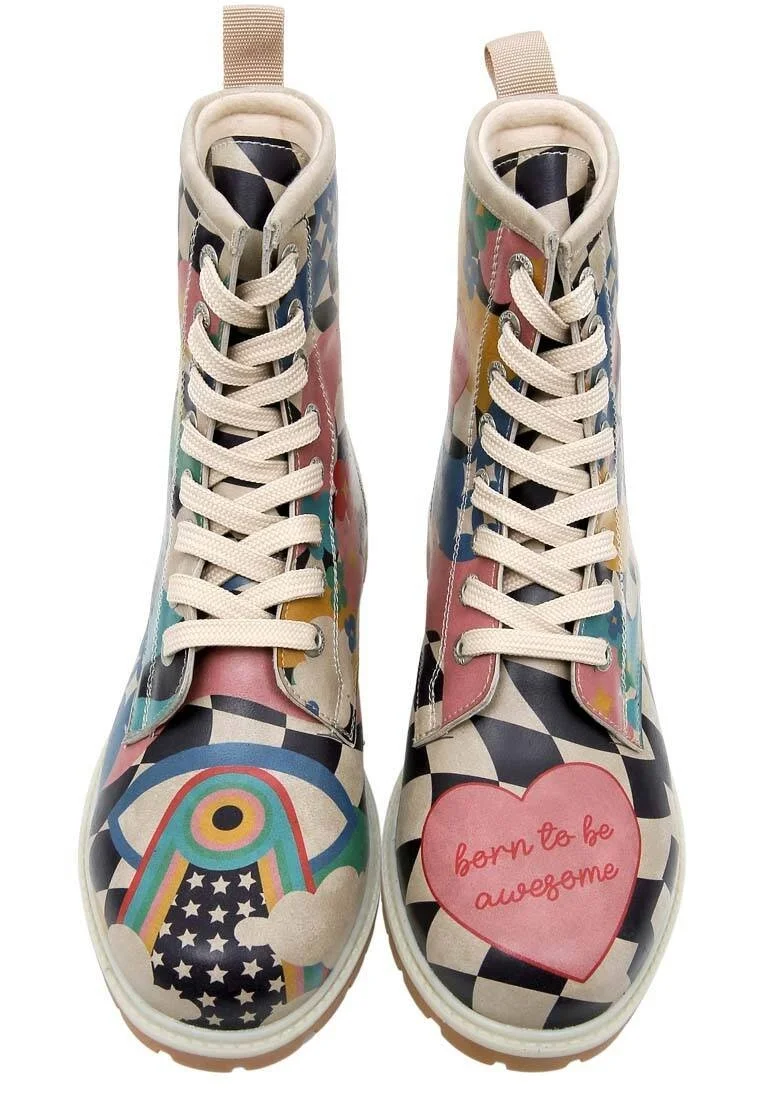 Femme Cuir Vegan Multicolore Bottes Longues - Born to be Awesome Motif