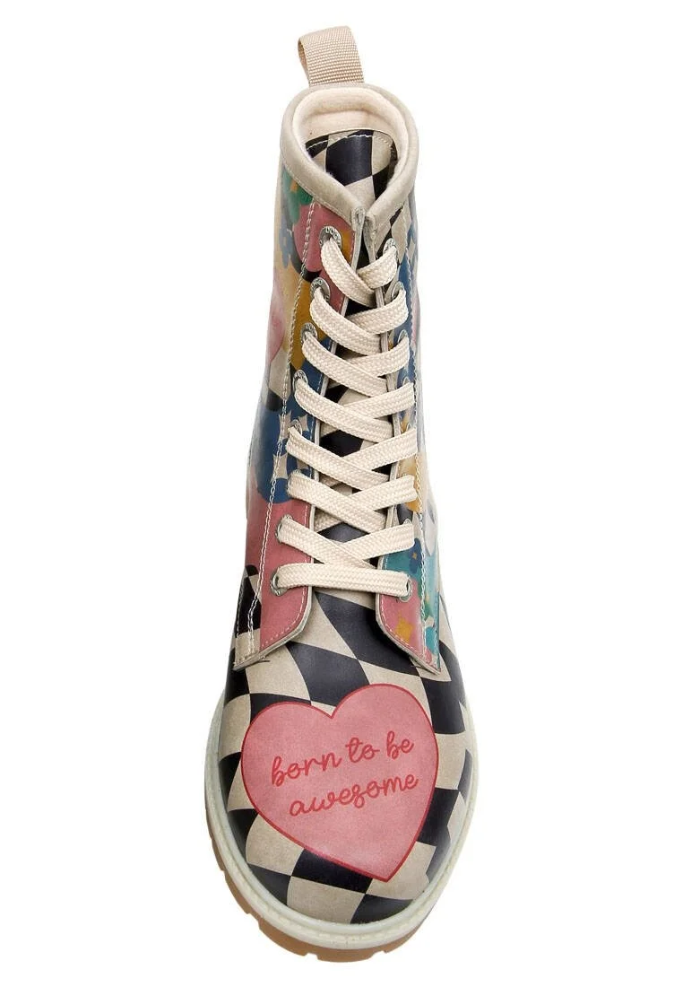 Femme Cuir Vegan Multicolore Bottes Longues - Born to be Awesome Motif